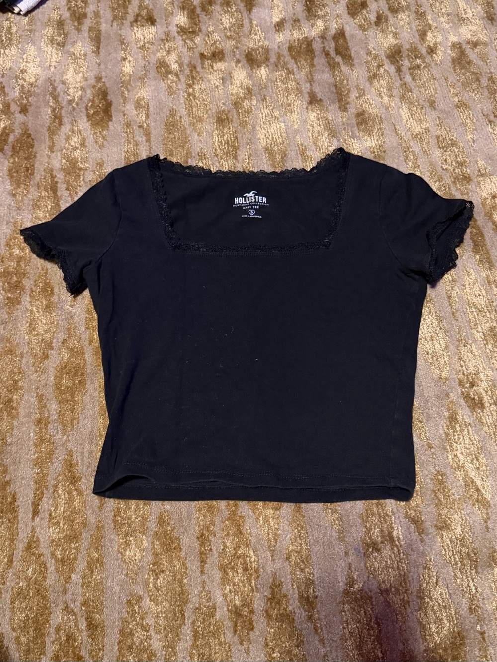 Hollister Black Lace-Trim Square Neck Crop Top